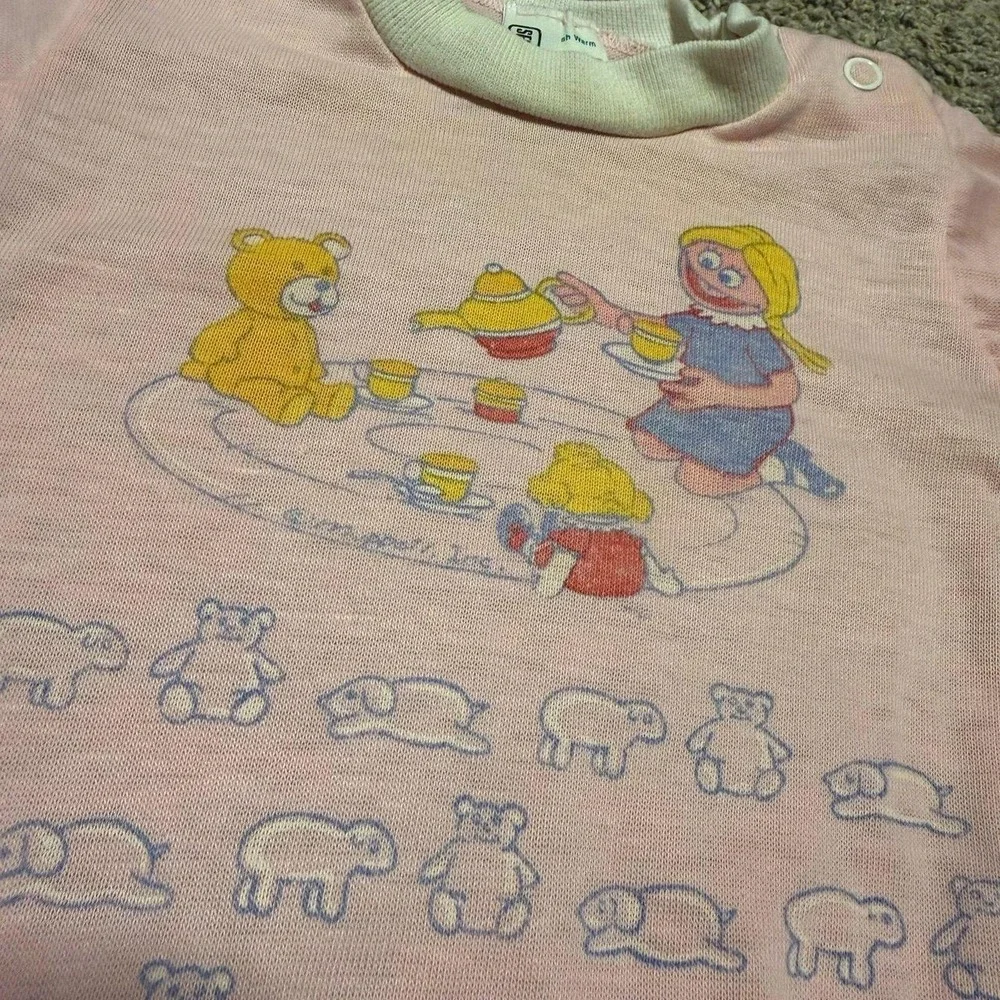 Vintage Sesame Street Baby Onesie 10-14 lbs Pink Tea Party Teddy Bear USA